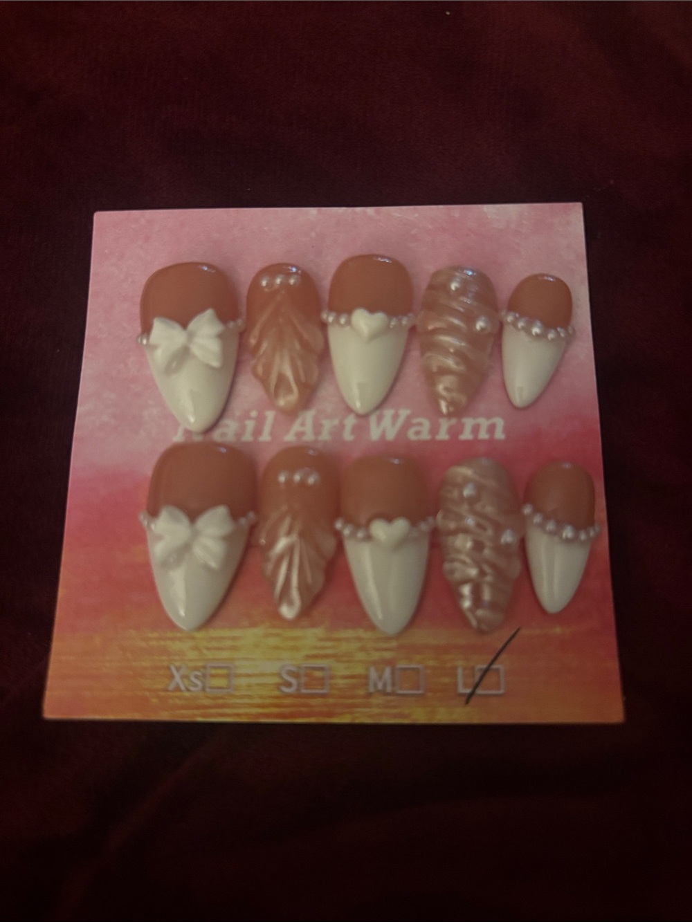 - Pink & Cream Decorative False Nail Set